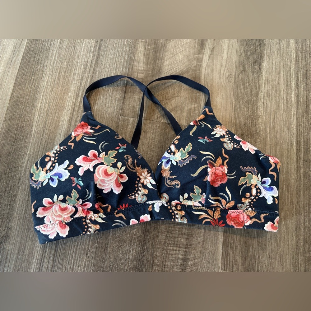 AHTLETA Navy Blue Floral Print INHALE Soft Cup Bra/Bralette Womens Small